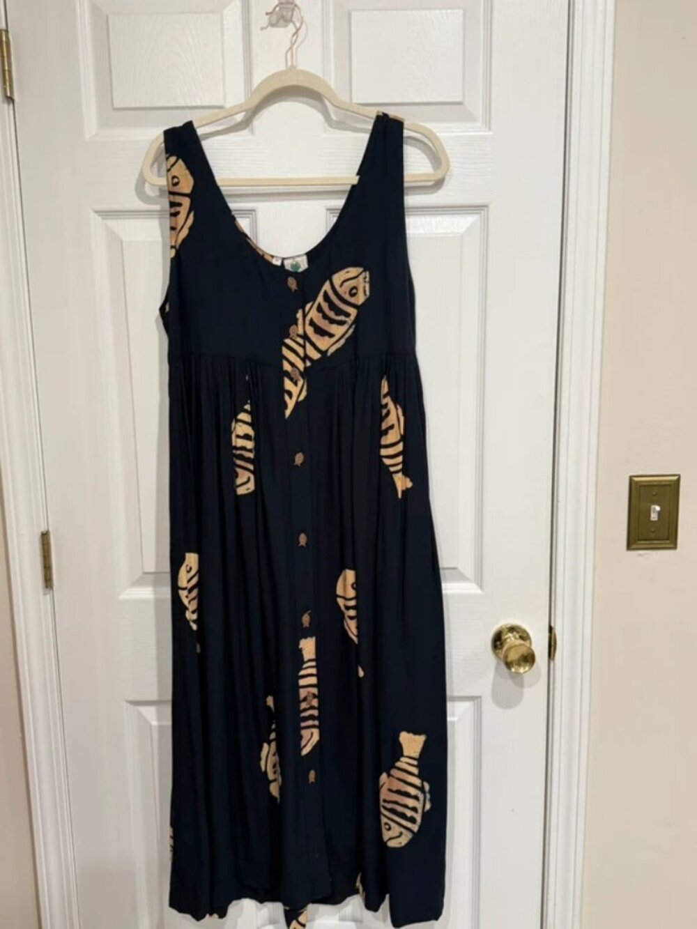 Vintage 90s Love Tent Tropical Fish Print Rayon Button-Front Dress
